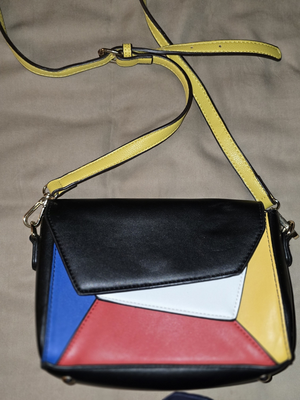 Colorblock Crossbody Bag - Black with Yellow, Red, Blue & White Panels